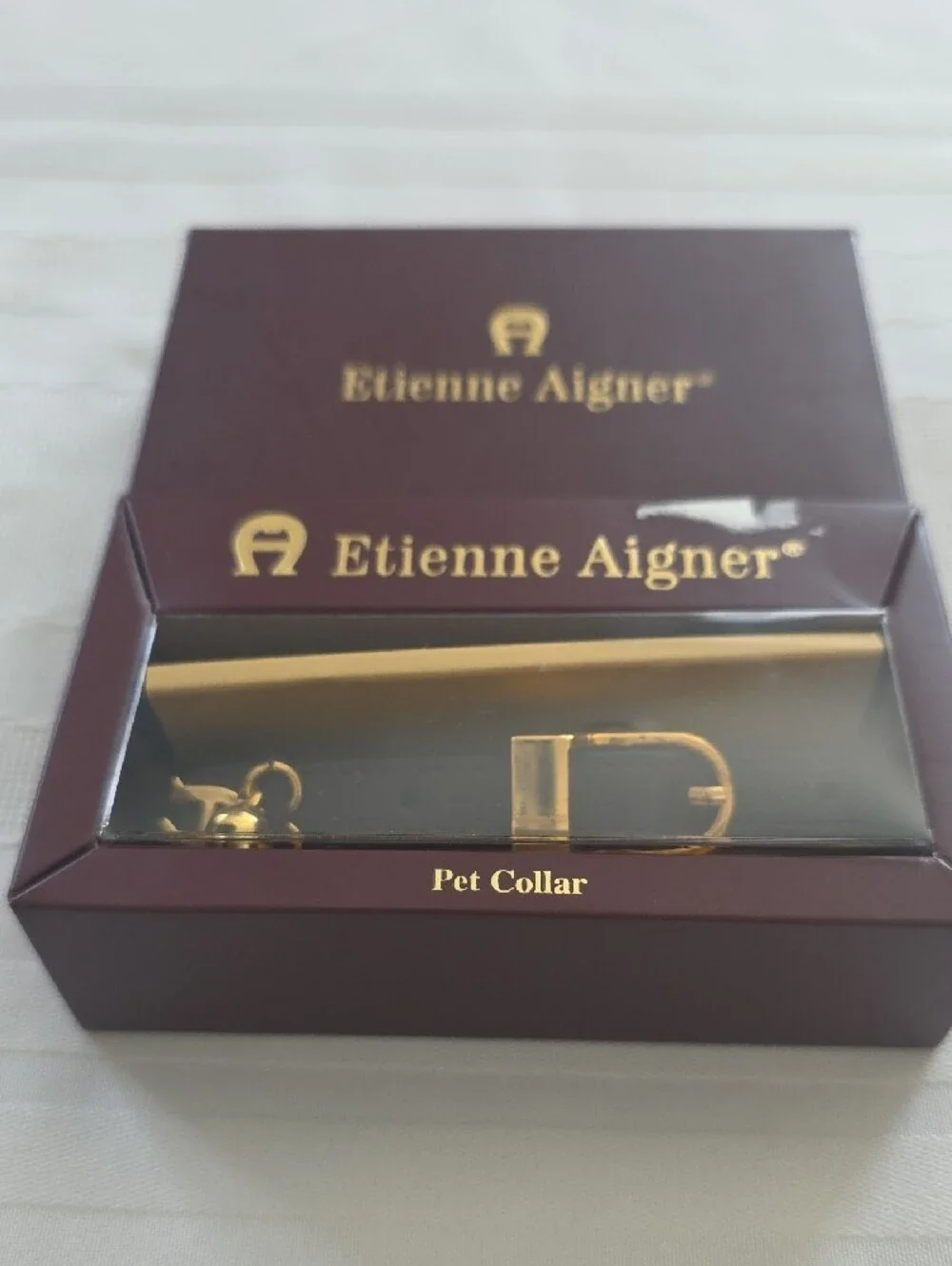 Vintage Etienne Aigner Gold and Brown Pet Collar NOS In Box